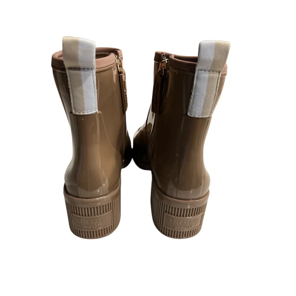 KATE SPADE NEW YORK Womens Beige Back Pull-Tab Puddle Block Heel Rain Boots‎ 11